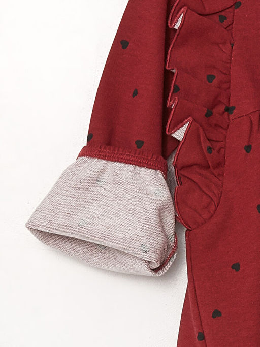 Bisiklet Yaka Uzun Kollu Bask?l? K?z ?ocuk Elbise