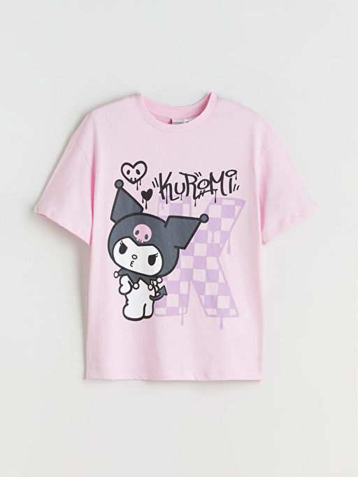 Bisiklet Yaka Kuromi Bask?l? K?z ?ocuk Ti??rt