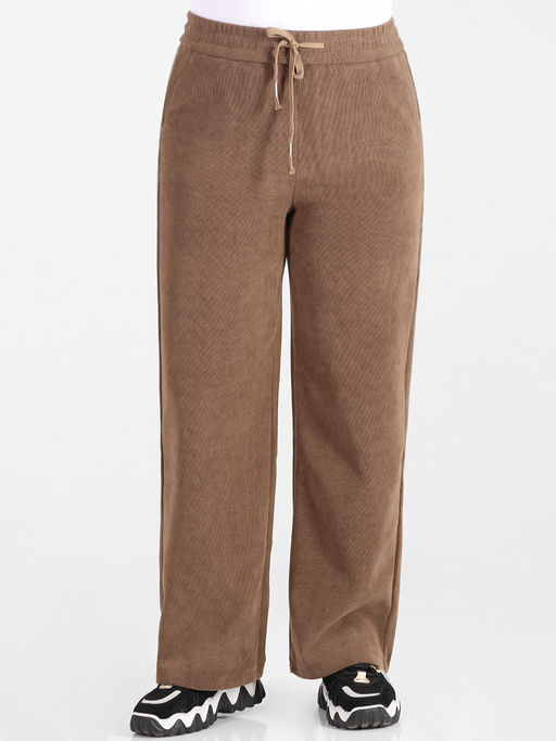 Брюки из микровельвета прямые коричневые женские - Almond фото 2