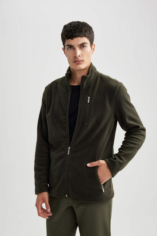 Флисовый кардиган стандартного кроя с воротником-стойкой - Defacto фото 4