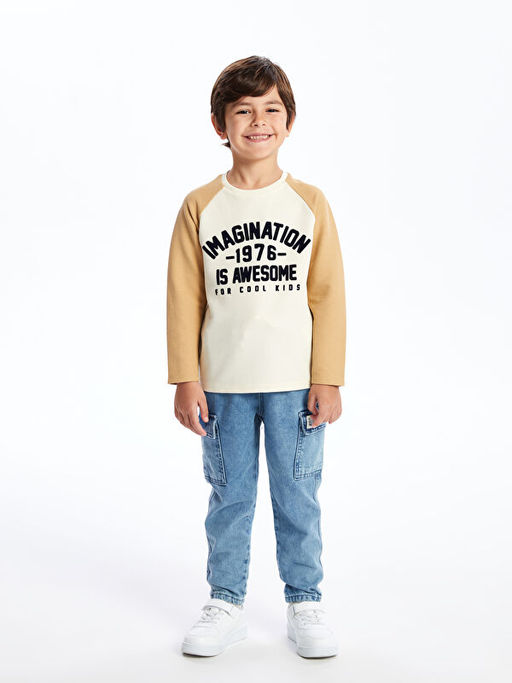 Bisiklet Yaka Uzun Kollu Bask?l? Erkek Bebek Ti??rt