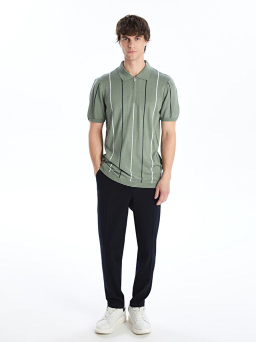 Polo Yaka K?sa Kollu ?izgili Erkek Triko Kazak