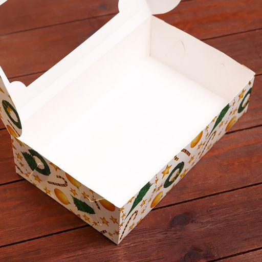 Цена за 2 шт. Коробка новогодняя складная с окном «Звезды и трости», 25×15×7 см