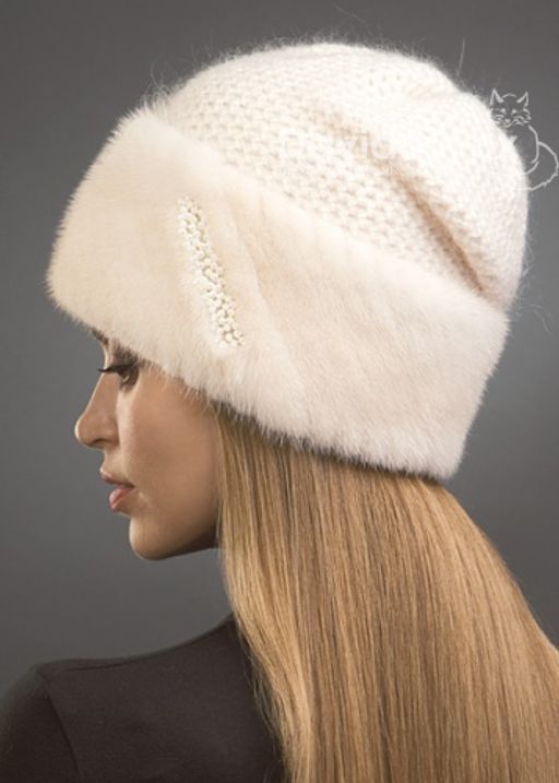 Шапка Лия норка трикотаж жемчуг