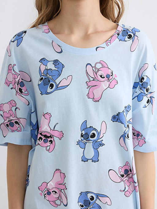 Bisiklet Yaka Stitch ve Angel Bask?l? Kad?n Gecelik