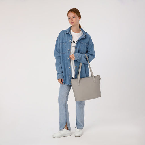 Сумка - шоппер женская на молнии, 43×13×30 см, однотонная, серая