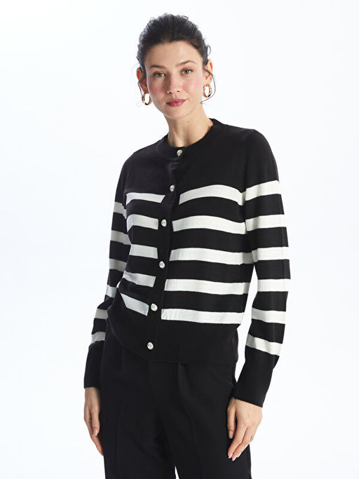 Bisiklet Yaka ?izgili Kad?n Triko H?rka