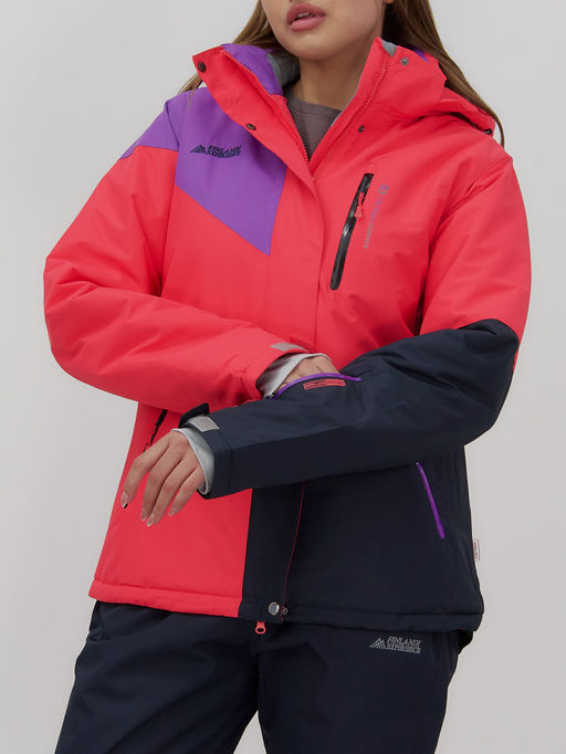 Горнолыжный костюм женский зимний малинового цвета 02805M