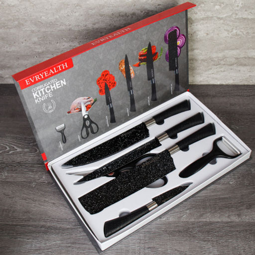 Набор кухонных ножей 6 предметов в магнитной коробке / WD-102 /уп 30/ножницы и овощечистка в комплекте - ГалеонТрейд фото 3