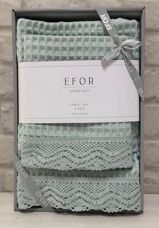 Набор вафельных полотенец EFOR из 2-х предметов(50*90 и 70*140) WAFFLE YESIL зеленый гипюр фото 4
