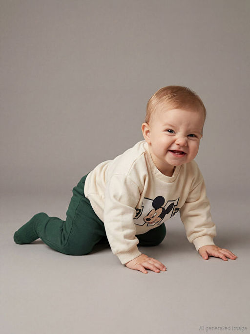 Bisiklet Yaka Uzun Kollu Mickey Mouse Bask?l? Erkek Bebek Sweatshirt ve E?ofman Alt?