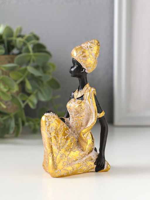 Фигурка полистоун «Африканка в золотом платье с белой патиной», чёрный, 7×5×11 см