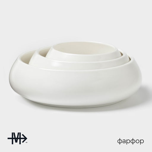 Салатники Magistro OliveQueen, 1500/800/450 мл, набор 3 шт, фарфор, белые