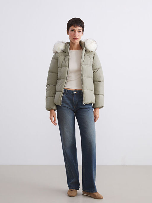 Kad?n Kap??onlu D?z ?i?me Mont