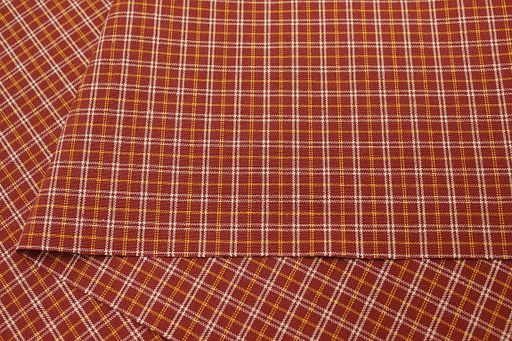 Пестрядь этнографическая под домоткань Желто-белая клетка на терракотовом, ш.1.55м, хлопок-100% - Купава фото 5