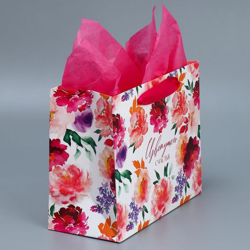 Цена за 2 шт. Пакет подарочный ламинированный с тишью, упаковка, Счастье, MS 23?18?10 см