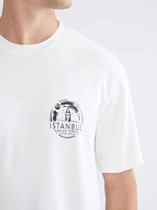Bisiklet Yaka ?stanbul Bask?l? Erkek Ti??rt