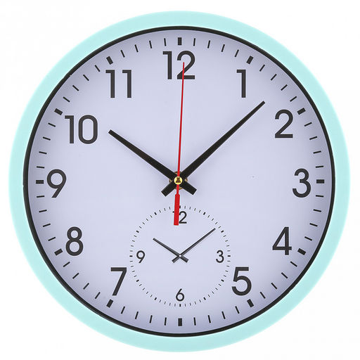 Часы настенные Мастер д25см, h4см, циферблат Часы белый; цифры арабские, черный; корпус пластик, бирюзовый; в коробке (Китай)