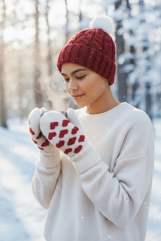 Варежки женские Сердца КРУГ 3451-1 - Рассказовские варежки фото 2