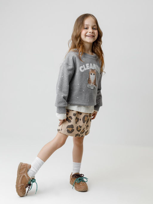 КР 302834/серый меланж,фоновые сердечки к603 джемпер (свитшот) для дев - Crockid фото 3