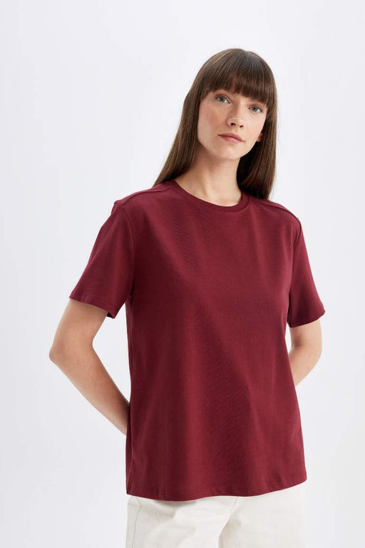 Женская повседневная базовая футболка с круглым вырезом стандартного кроя премиум-класса с короткими рукавами - Defacto фото 4