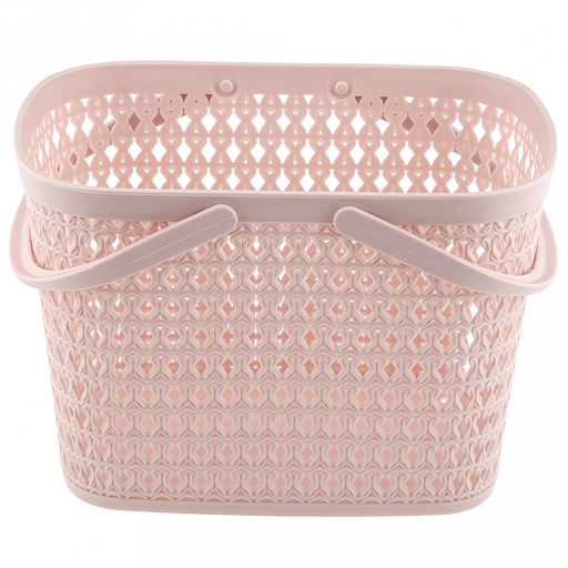 "Домашняя мода" Корзина пластмассовая для хранения "Вязанка" 26х18см h18см, с ручками, розовый (Китай)
