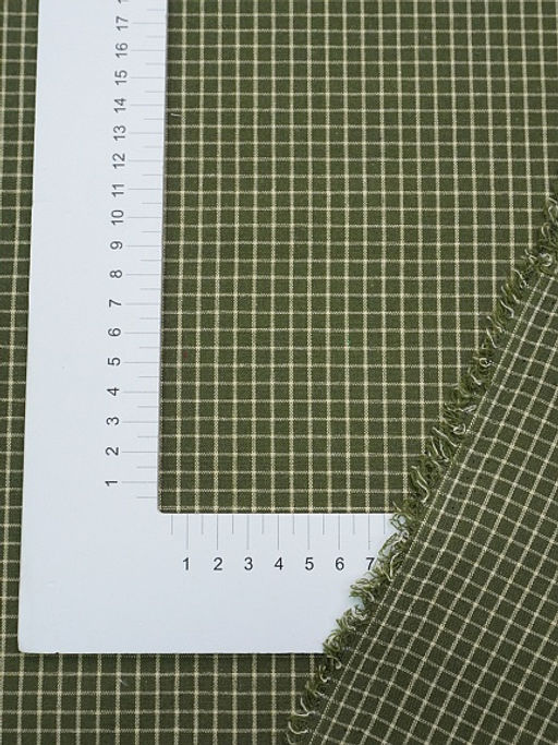 Пестрядь Средняя клетка на темном хаки, ш.1.45м, хлопок-95%, п/э-5%, 140гр/м.кв - Купава фото 2