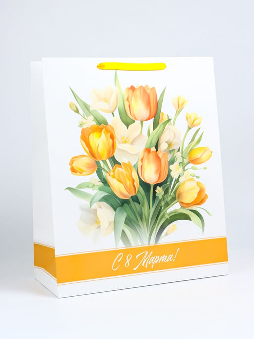 Пакет подарочный ламинированный вертикальный С 8 Марта, XL 40?49?19 см