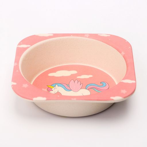 Набор бамбуковой посуды Единорог, тарелка, миска, стакан, приборы, 5 предметов - Крошка я фото 5