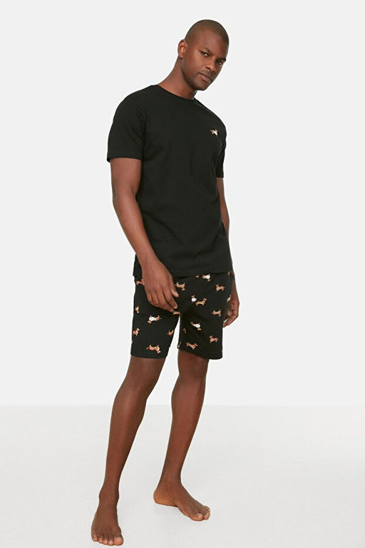 Siyah %100 Pamuk Regular Fit Bask_l_ _rme Yazl_k _ortlu Pijama Tak_m_ THMSS21PT0920 - Trendyolmilla фото 2