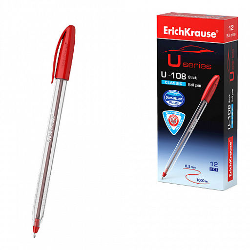 Цена за 50 шт. Ручка шариковая ErichKrause U-108 Stick Classic 1.0, Ultra Glide Technology, цвет чернил красный (в коробке по 50 шт.)  фото 5