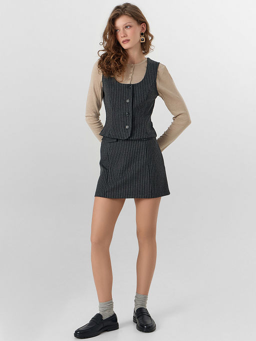 Юбка мини женская серая в полоску - Mark formelle фото 5