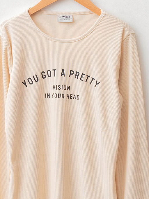 Bisiklet Yaka Uzun Kollu Bask?l? K?z ?ocuk Ti??rt - Waikiki фото 3