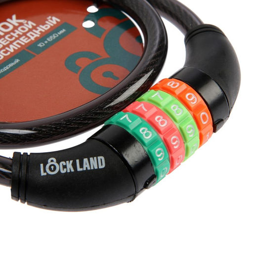 Замок навесной велосипедный LOCKLAND, кодовый, 10 х 650 мм  фото 3