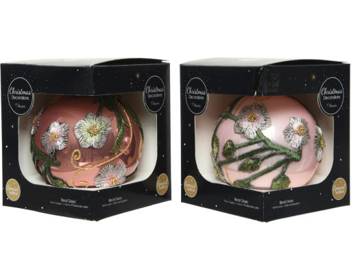 Decoris / Стеклянный елочный шар 'Розовый бутон' 10 см