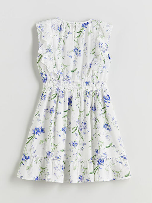 Bisiklet Yaka ?i?ekli K?z ?ocuk Elbise