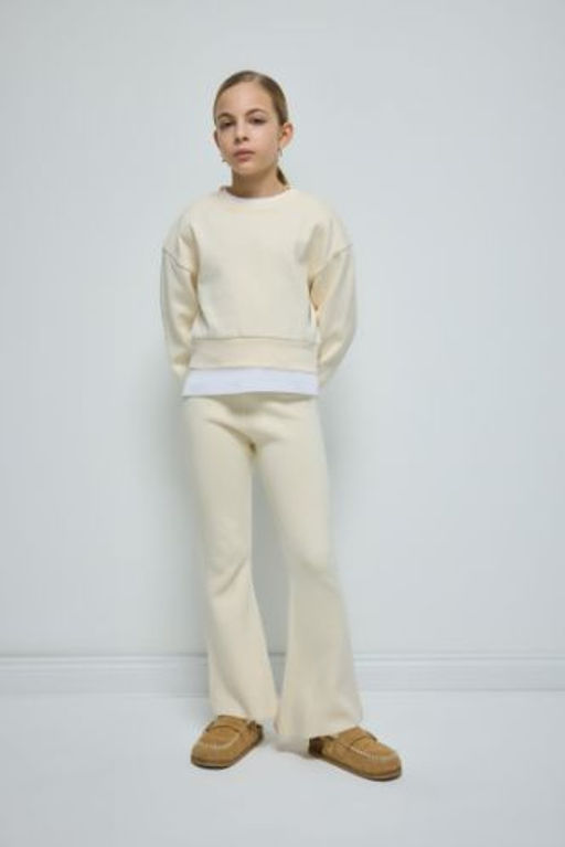 K?z Cocuk Flare Fit Ispanyol Paca Basic Duz Triko Pantolon