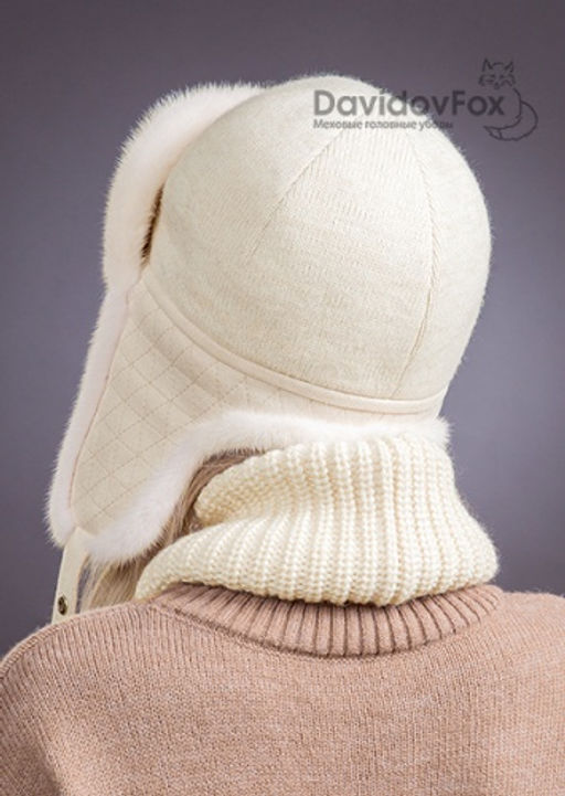 Шапка Ушанка трикотаж жемчуг