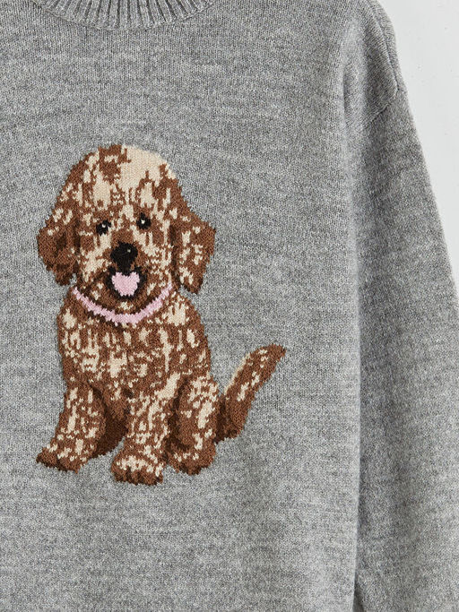 Bisiklet Yaka Desenli K?z ?ocuk Triko Kazak