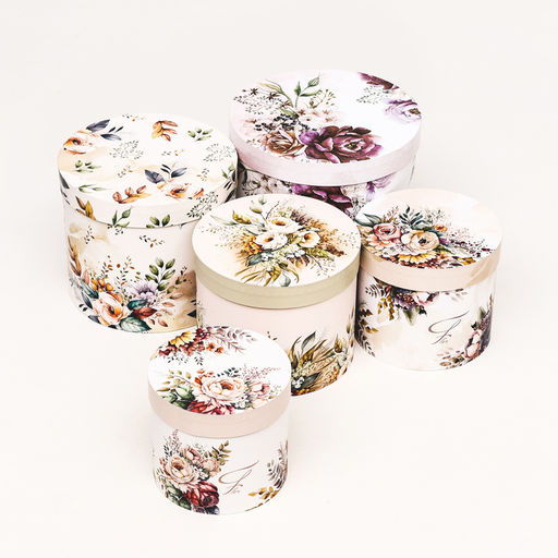 Набор шляпных коробок 5 в 1 Пёстрые цветы, 22?19.5, 14?13 см