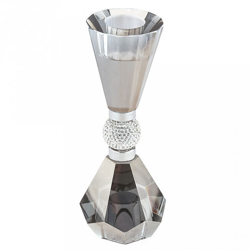 Подсвечник стеклянный "Гроза" h15см, чаша д3,5см, h2,5см, отвинчивающаяся, основание д5см, двухсторонний, 1 шарм с кристаллами, дымчатый, в коробке (Китай)