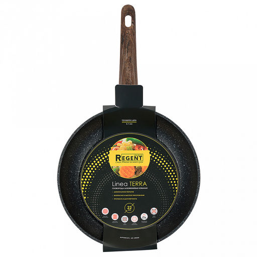 Сковорода с двухслойным антипригарным покрытием Terra д22см, h4,7см, s2,6мм, дно s3,1мм, индукционное дно д14см, кованный алюминий, бакелитовая ручка с покрытием soft-touch, имитирующим текстуру дерева, Regent (Китай) Подходит для всех видов пл - Домашняя мода фото 6