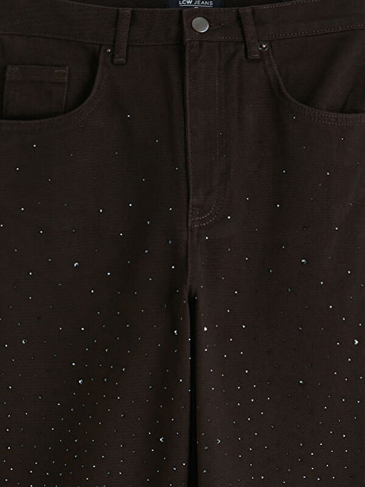 Y?ksek Bel Wideleg Ta?l? Kad?n Jean Pantolon