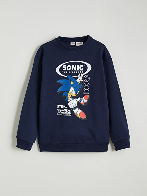 Sonic Bask?l? Erkek ?ocuk Kal?n Sweatshirt