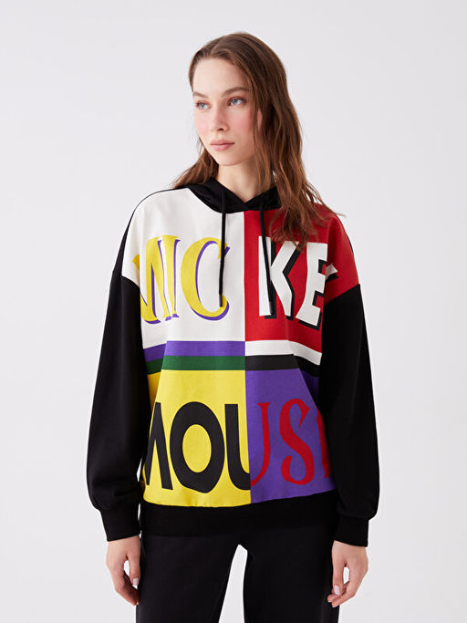 Mickey Mouse Bask?l? Uzun Kollu Oversize Kad?n Hoodie - Waikiki фото 2