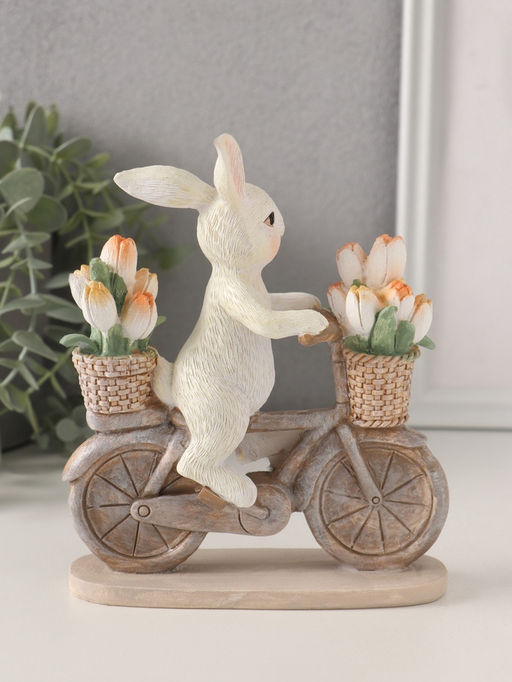 Фигурка полистоун Белый кролик на велосипеде с тюльпанами в корзинах, 13.5?5.5?15.5 см
