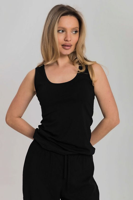 Майка из кулирки с лайкрой М326013а чёрный - Елена фото 4