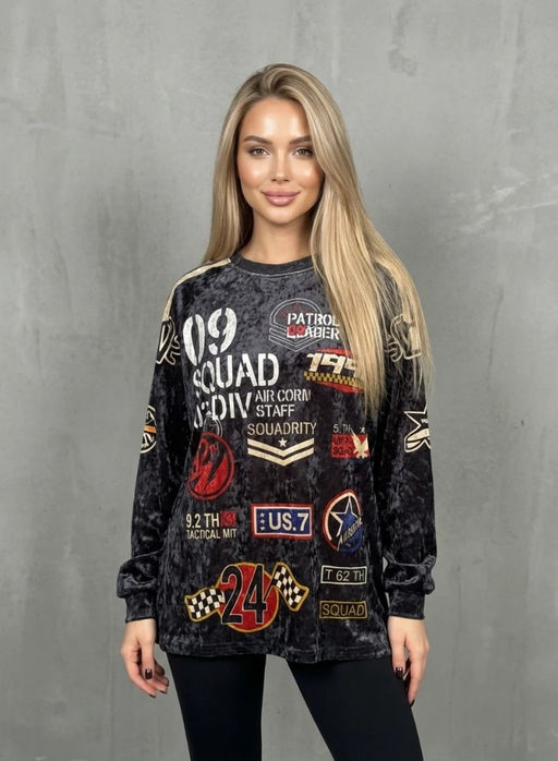 K13414 Лонгслив OVER SIZE (велюр) ЧЕРНЫЙ