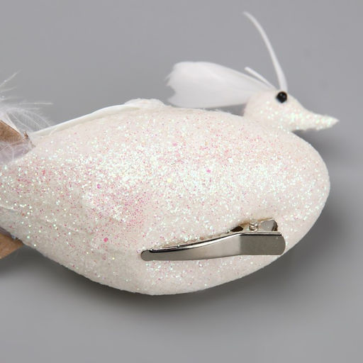 Фигурка-пушистик, декор на прищепке «Голубь с высоким хохолком и в блестках», белый, 7×5×28 см