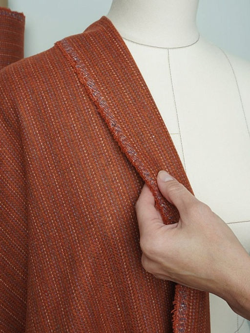 Шерсть пальтово-костюмная Твид Полоска-пунктир цв.кирпичный, ш.1.5м, шерсть-30%, п/э-70% - Купава фото 13